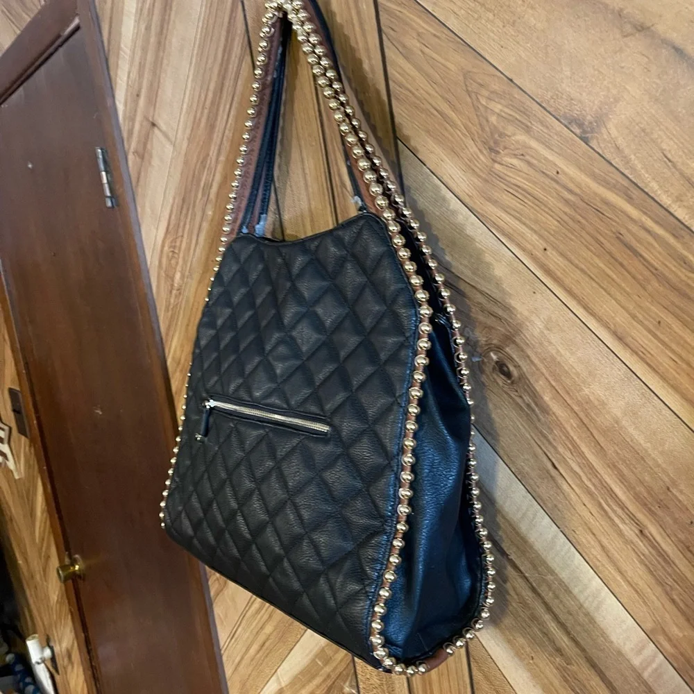 Big Buddha Grayson Black Quilted Faux Leather Hobo Bag